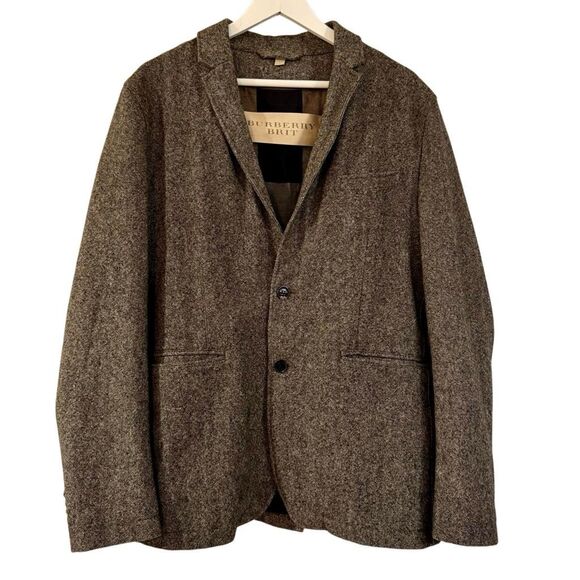 Burberry Brit grey tweed wool blend two button blazer jacket size large - Picture 1 of 12